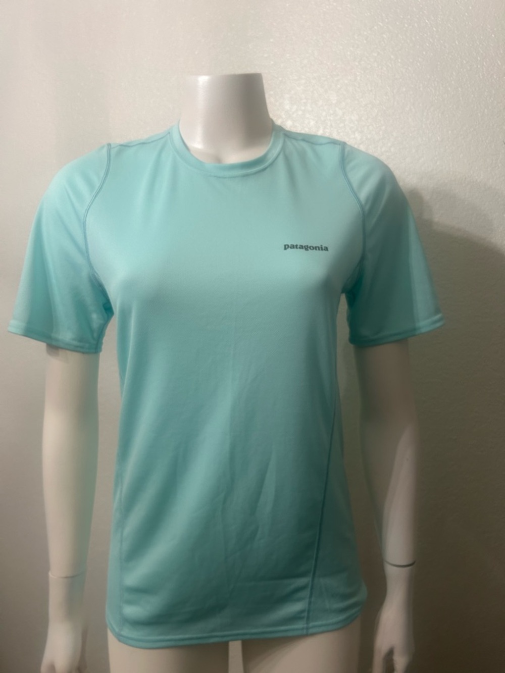 Patagonia Mens Light Blue Crew Neck Short Sleeve Poly Pullover